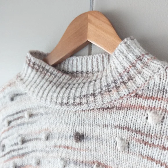 LOFT Multicolor Rainbow Stripe Bobble Knit Mock Neck Sweater - Size L - Picture 3 of 9